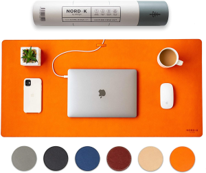 Nordik Leather Desk Mat Cable Organiser (Tangerine Orange 89 X 43 Cm) Premium Extended Mouse Mat for Home Office Accessories – Felt Vegan Large Leather Desk Pad Protector & Desk Blotter Pads Decor Mousepad