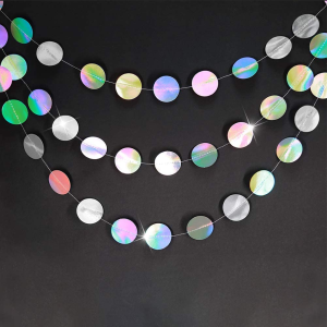 Holographic Circle Garlands Iridescent Party Supplies Hanging Streamer Backdrop Kids Unicorn Mermaid Theme Birthday Party Decorations Baby Shower Graduation Wedding Disco Bachelorette Party Decor