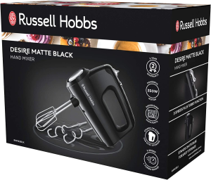 Russell Hobbs RHMX5BLK, Desire Hand Mixer, 5 Speeds plus Turbo Function, 2 Beaters and 2 Dough Hooks, 350W, Easy Storage, Matte Black