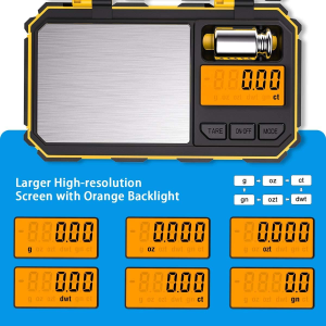 (Upgradaed) AMIR Digital Mini Scale, 200G /0.01G Pocket Scale, 50G Calibration Weight, Electronic Smart Scale, 6 Units, LCD Backlit Display, Tare, Auto Off, Stainless Steel (Battery Included)