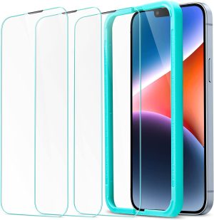 ESR for Iphone 14 Screen Protector, Iphone 13/13 Pro Screen Protector, [3 Pack] 6.1 Inch Military-Grade Tempered Glass with Easy Installation Frame, Ultra Tough, Scratch Resistant