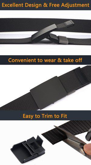 Elastic Men Belt, Metal Buckle Nylon Fabric Golf Belt Adjustable Waist