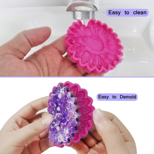 Sunflower Epoxy Resin Casting Mould, AFUNTA 2 PCS Non-Slip Coaster Molds and 2 PCS DIY Keychain Resin Molds, for Coasters, Bowl Mat, DIY Craft Projects, Home Decoration