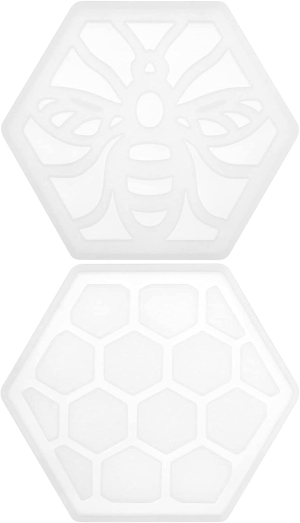 2PCS Bee Honeycomb Resin Coaster Moulds Cup Mat Silicone Casting Mould Hexagon Hollow Mould for Resin Polymer Clay Plaster Wax Craft Making Supplies