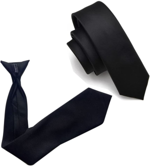 Weforu 2Pcs Black Tie Mens Clip on Ties,19.68Inch Solid Uniform Pre-Tied Adjustable Neck Strap Tie