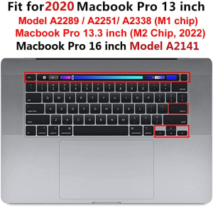 T Tersely Silicone Keyboard Cover Case Skin Protector for Macbook Pro with Touch Bar 13.3 Inch A2289 A2338 (M1/M2 Chip) A2251 2020 2022/16 Inch A2141 2019 Touchbar Protective Skin (Black)