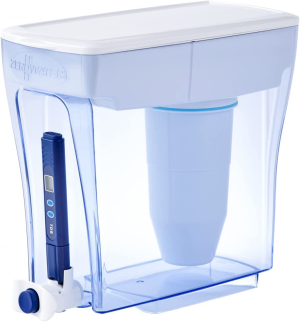 Zerowater Ready-Pour Dispenser NSF Certified to Reduce Lead, Other Heavy Metals and PFOA/PFOS, 20 Cup Pitcher, White and Blue