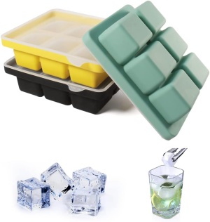 STARBRILLIANT Ice Cube Tray, Easy-Release Silicone Large Ice Moulds with Removeable Lids, Perfect for Chilled Drinks, Freezer, Baby Food, Whiskey and Cocktail