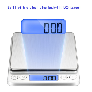 Small Digital Scale,1Kg/0.02G,Kitchen Scale,Food Scale,With Blue Backlit LCD Display, 6 Units, Auto Off, Tare, PCS Function, Stainless Steel, Battery Included,Soft Tape Included(150Cm)