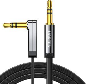 UGREEN 3.5Mm Audio Cable Stereo Aux Jack to Jack Cable 90 Degree Right Angle Auxiliary Cord Compatible for Beats Iphone Ipod Ipad Tablets Speakers 24K Gold Plated Male to Male Black 2M