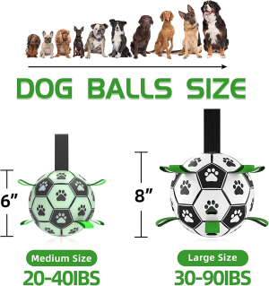 QDAN Glow in the Dark Dog Toys Soccer Ball with Straps, Interactive Dog Toys Puppy Birthday Gifts, Dog Tug Water Toy, Indoor/Outdoor Light up Dog Balls for Small & Medium Dogs（8 Inch Size 3）