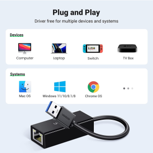 UGREEN Ethernet Adapter USB 3.0 Gigabit Network Adaptor 10 100 1000 Mbps USB to Rj45 Cable Connector Wired Internet LAN Converter Compatible with Nintendo Switch Macbook Windows Macos Linux Chrome OS