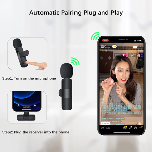 Shenzhi Tech Wireless Lavalier Microphone for Iphone Ipad, Plug and Play Mini Mic for Youtube Tiktok Live Streaming Gaming K Song Recording Auto Noise Reduction (Lightning 2)