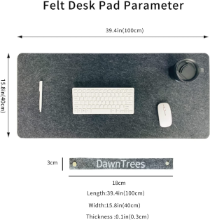 DAWNTREES Felt Desk Mat Pad,100 * 40Cm,Dark Grey Large Mouse Pad,Desk Organizers and Accessories,Extra Large Keyboard Mat,Computer XL Desk Pad.