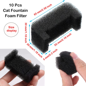 Taicols Cat Fountain Foam Filter, 10 Pcs Sponge Filter for Cat Water Fountain, Replacement Pet Fountain Sponge Filter, Foam Filter for Cat Dog Water Fountain Automatic Drinking Water Dispenser(Black)