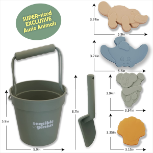 Sustainable Aussie Animal Beach Toys – 6-Piece Silicone Bucket and Spade Set for Outdoor Play, Snow. Travel Friendly for Kids Aged 3 4 5 6