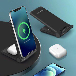 VNBBT 2 1   Charger 20W Fast Wireless Charging Stand Dock Foldable for Iphone 15 Pro Max/15 Pro/15 Plus/15/14/13/12/11/X,Airpods 2/3/Pro,Samsung Galaxy S23/S22/S21/Note,Galaxy Buds