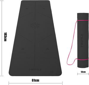 HERUI Yoga Mat Alignment Lines Anti-Slip Exercise Mat with Carrying Bag Fitness Mat for Pilates 72″L X 24″W X 0.24” Thickness for Woman Man Beginners