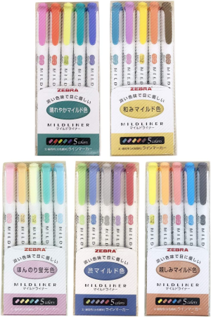 Zebra Mildliner Highlighter Pen Set, 25 Pastel Color Set