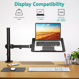 WALI Laptop Tray Desk Mount for 1 Laptop Notebook up to 17 Inch, Fully Adjustable, 22 Lbs Capacity with Vented Cooling Platform Stand (M00Lp)