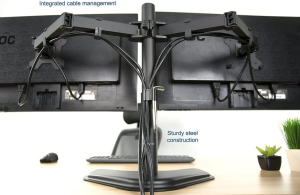 VIVO Dual Led LCD Monitor Free-Standing Desk Stand for 2 Screens up to 27 Inches, Heavy-Duty Fully Adjustable Arms with Optional Bolt-Through Grommet Mount (Stand-V002F)