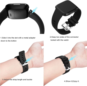 (3 Pack) T Tersely Band Strap for Fitbit Versa 2 / Fitbit Versa/Versa Lite, Soft TPU Replacement Silicone Sports Bands Fitness Sport Bracelet Straps for Fitbit Versa(Small, Black+Grey+Blue)