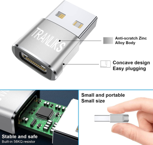 TRANLIKS USB to USB C Adapter, USB Type C Female to USB a Male Converter, Supports Charging and Data Transmission(4 Pack Silver)