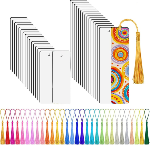 Hxyrxib 30 Pcs Sublimation Blanks Bookmark, Sublimation Blanks with 30 Pcs Colorful Tassels for DIY Bookmarks Crafts Projects, White & Multicolor