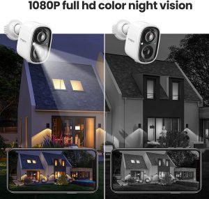 TMEZON 1080P Indoor/Outdoor Security Wireless Camera,Rechargeable Battery/Solar Powered for Home Surveillance, PIR Motion Detection, Stunning Night Vision, Smart Home Supported,Without Solar Panel