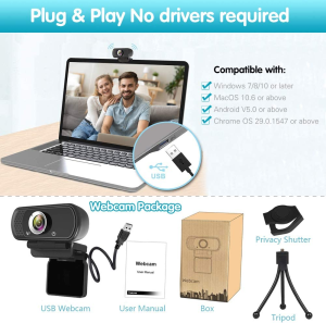 1080P Webcam,Live Streaming Web Camera with Stereo Microphone, Desktop or Laptop USB Webcam with 110 Degree View Angle, HD N5 Webcam for Video Calling, Recording, Conferencing, Streaming, Gaming