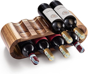 Wooden Wine Racks Countertop, 2 Tier 8 Bottle Wine Rack, Acacia Wine Bottle Holder Stand, Free Standing Wood Wine Storage, Display for Home Décor Wine Gifts Tabletop Cabinet Bar, No Need Assembly