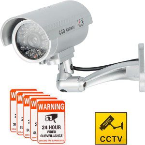 Findtop Dummy Camera CCTV Surveillance System with Realistic Simulated Leds, Dummy Security Camera with 6 Pcs Warning Security Alert Sticker Decals