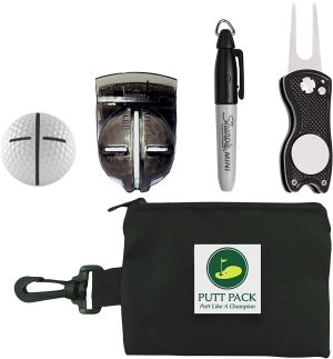 The PUTT PACK 5 in 1 – Golf Bag Accessories Kit Containing a Golf Divot Repair Tool with Magnetic Golf Ball Marker, Golf Ball Line Marker Tool, Genuine Mini Marker & Golf Tee Bag Pouch