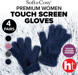 [4Pairs] Soft and Cosy Heat Control Premium Soft Feel Touch Screen Gloves for Women, Stay Warm and Cozy in Winter, Black, Charcoal, Mauve & Cream