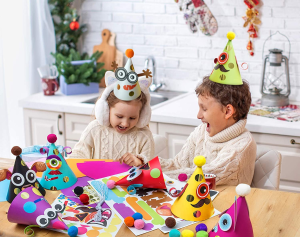 24 Pcs Party Hats Birthday Activity Kit with Stickers – Kids Fun Arts & Crafts. Make Your Own Animal & Monster Theme Party Favors & Game Supplies. Christmas & Thanksgiving Decoration