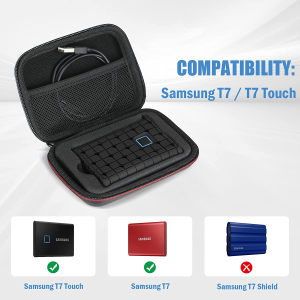 Procase Samsung T7 / T7 Touch Portable SSD Carrying Case with Silicone Cover, Hard EVA Shockproof Storage Travel Organizer for Samsung T7 Touch Portable 500GB 1TB 2TB USB Solid State Drives – Black