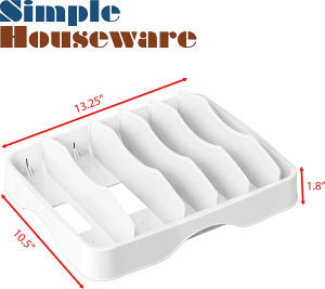 Simplehouseware Food Container Lid Organizer, Adjustable Dividers Lids Storage, 13”X10”, White