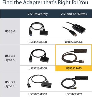 Startech.Com USB to SATA Adapter Cable – 2.5In and 3.5In Drives – USB 3.1-10Gbps – External Hard Drive Cable – Hard Drive Adapter Cable (USB312SAT3)