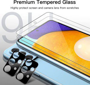 Jetech Screen Protector for Samsung Galaxy A52 / A52 5G / A52S 5G with Camera Lens Protector, Tempered Glass Film, HD Clear, 2-Pack Each