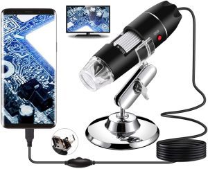 USB Digital Microscope 40X to 1000X, Bysameyee 8 LED Magnification Endoscope Camera with Carrying Case & Metal Stand, Compatible for Android Windows 7 8 10 Linux Mac