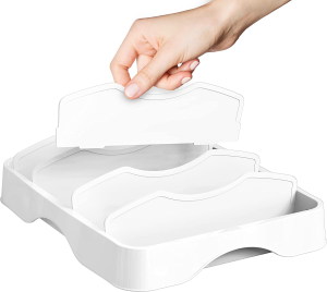 Simplehouseware Food Container Lid Organizer, Adjustable Dividers Lids Storage, 13”X10”, White