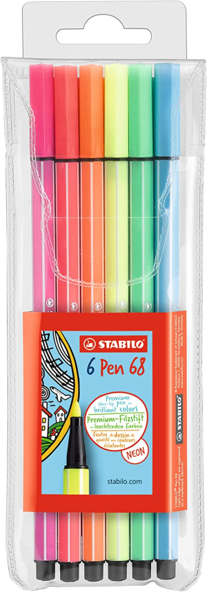 STABILO Premium Felt Tip Pen – Pen 68 – Wallet of 15 – Assorted Colours