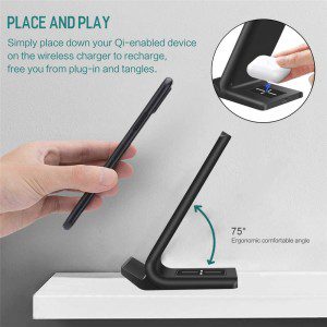 2 in 1 Wireless Charger 15W Fast Wireless Charger Stand Compatible with iPhone 14 15 Pro Max/13 Pro/12/11/XS MAX/XR/8,Airpods 2/3/Pro,Wireless Charging Dock for Samsung Galaxy S22/S21/S20/Note/Buds