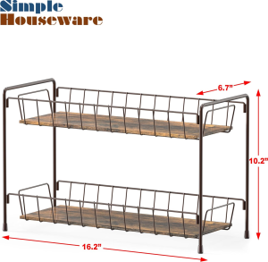 Simplehouseware Countertop Spice Rack 2-Tier Kitchen Spice Organizer Storage Shelves, Bronze