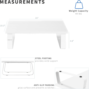 VIVO 15 Inch Monitor Stand, Wood and Steel Desktop Riser, Screen, Keyboard, Laptop, Small TV Ergonomic Desk and Tabletop Organizer, White, STAND-V000DS-W