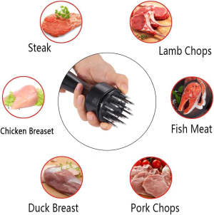 Meat Tenderizer Tool Stainless Steel Needle Ultra Sharp Stainless Steel Sharp Needle Blade with Automatic Rebound Safety Lock, Cooking Tool for Tenderizing Beef, Turkey, Chicken, Fish, Steak, Veal, Pork