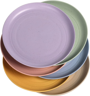 WANBY Lightweight Wheat Straw Plates Unbreakable Dinner Dishes Plates Set Dishwasher & Microwave Safe (Small 6 Pack 5.9′)