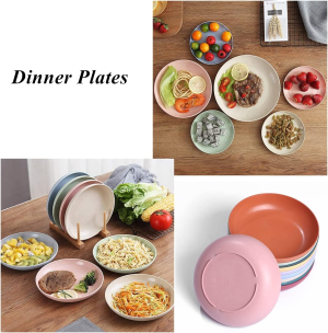 WANBY Lightweight Wheat Straw Cereal Plates Unbreakable Dinner Dishes Plates Set Dishwasher & Microwave Safe (Plates 10 Pack 5.6′)