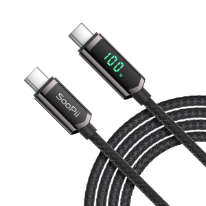 Soopii 100W USB C Cable, 4FT Nylon Braided USB C to USB C Cable, PD Fast Charging Type-C Cable with LED Display for Lphone 15/15 Plus, Macbook Pro, Samsung Galaxy S22/S10, Pixel, LG