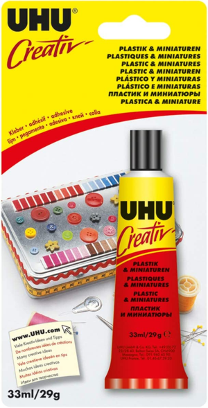 UHU Specialist Creativ’ Plastics and Miniatures Glue 33Ml – Card of 1, (33-47330)